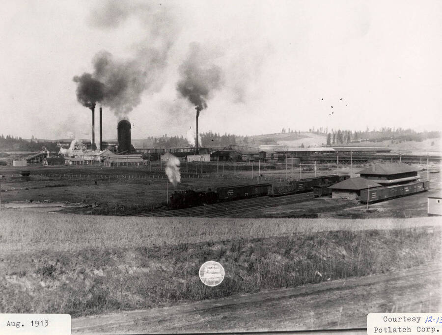 A photograph of the sawmill at Potlatch Lumber Company.
