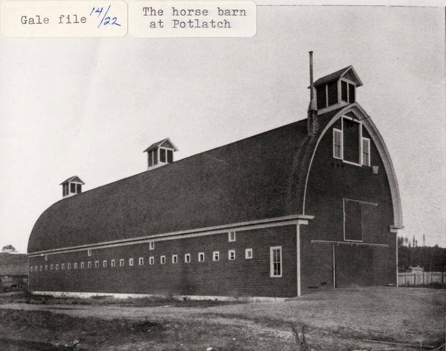 A photograph of the horse barn at Potlatch