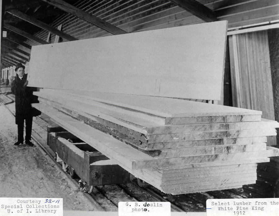 A photograph of select lumber from the White Pine King. A G.B. Joslin photo courtesy of Special Collections U. of I. Library.