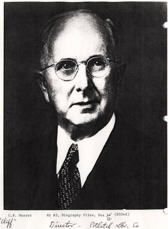 A portrait of C.R. 'Cliff' Musser, a director at the Potlatch Lumber Company.