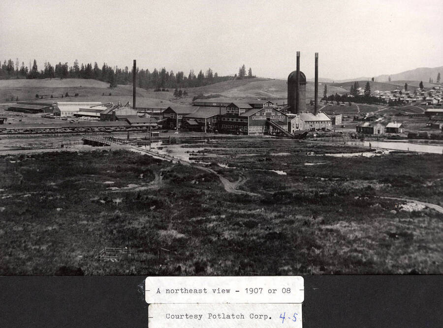 A photograph of the northeast view of the Potlatch Sawmill courtesy of Potlatch Corporation.