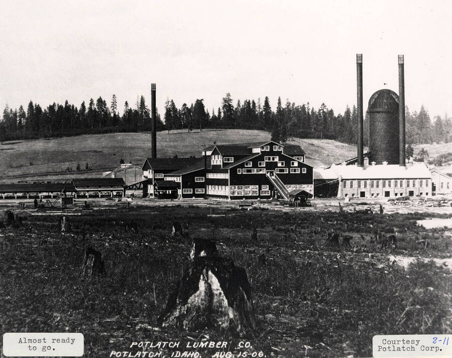 A photograph of the Potlatch Mill after it was first built and almost ready to begin production.