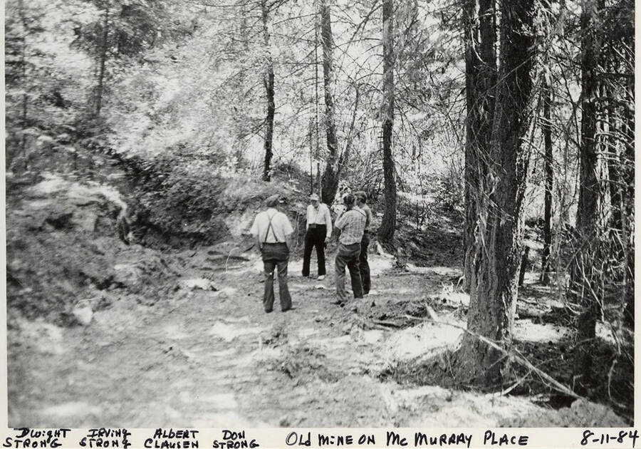 Dwight Strong, Irving Strong, Albert Clausen, and Don Strong at the Old Mine on W. McMurray Place.