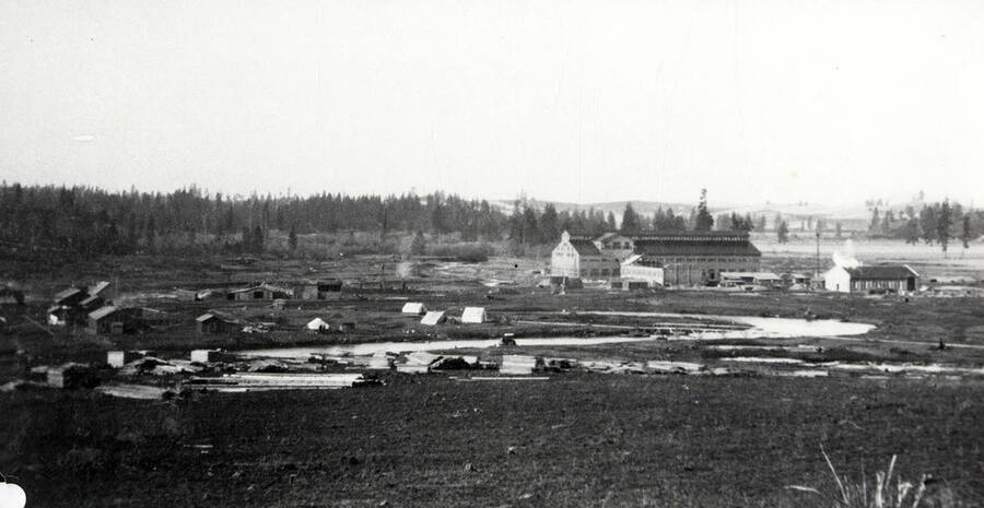 A photograph of the sawmill before the log pond was put in place and the only constructed building was the mill.