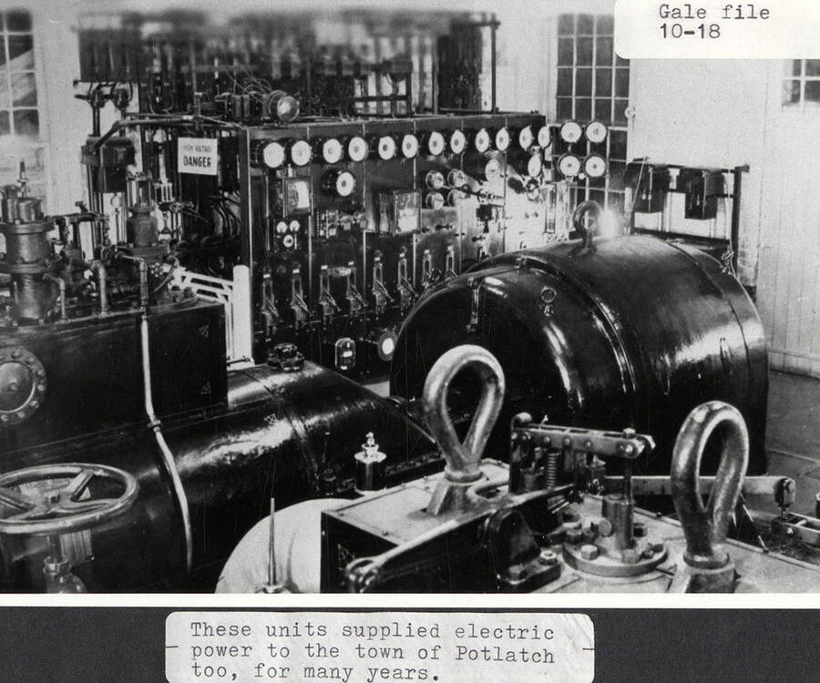 A photograph of the electric motors that replaced the Twin City Corliss Engine. The units also supplied electric power to the town of Potlatch for many years.
