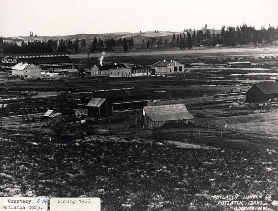 A photograph of the sawmill in the Spring of 1906 courtesy of Potlatch Corporation.
