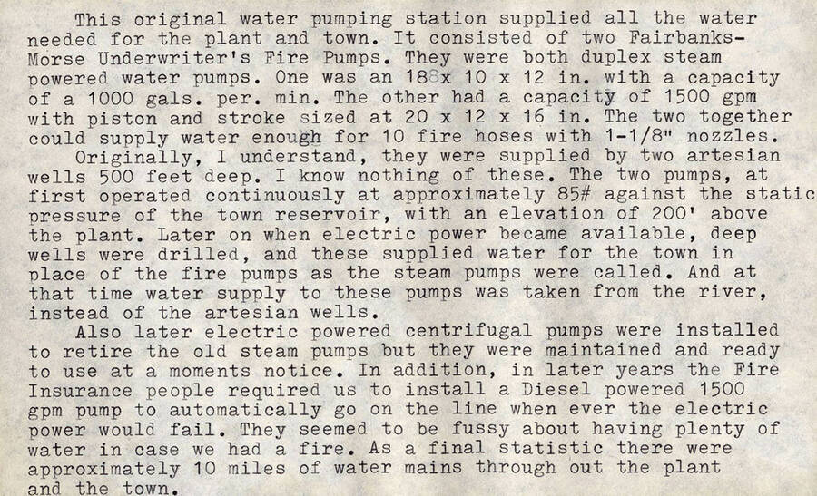A description with specific detail about the water works pumping station and the lifecycles of the machines