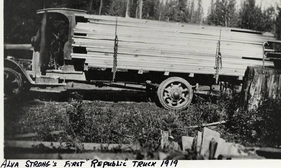 Alva Strong's first 'Republic' Truck with a load of lumber.