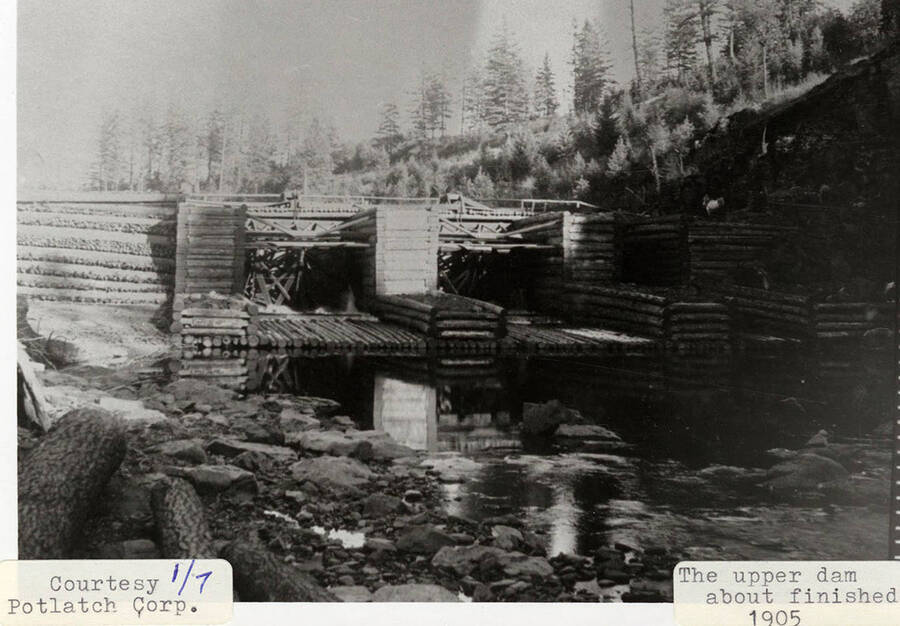 A photograph of the almost completed upper dam.