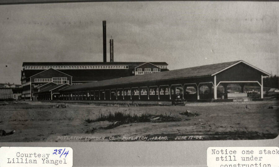 A photograph of the sawmill with one stack still under construction courtesy of Lillian Yangel.