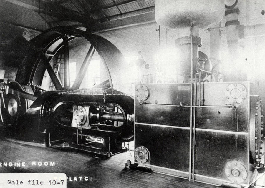 A photograph of the engine room at the Potlatch mill.