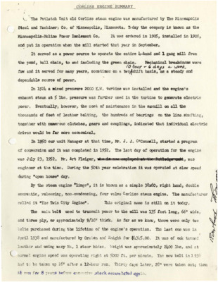 A summary of the specifics, functions, and past of the Corliss Engine from Lee Gale.