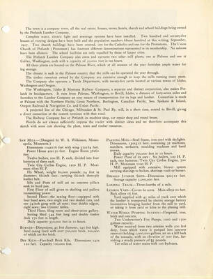 A document with a list of the buildings used by the Potlatch Lumber Company with their dimensions and other details. The document also provides information on the other buildings in the town since they were all owned by the company.