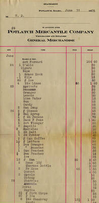 A second statement for an account with Potlatch Mercantile Company Wholesalers and Retailers for general merchandise purchases for June 31, 1909.