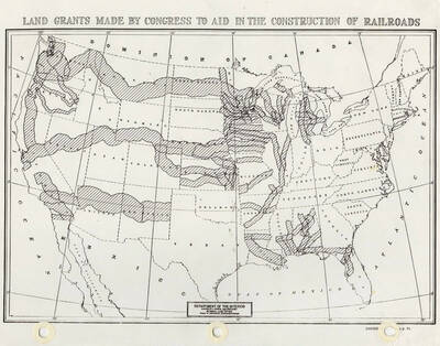 Map showing the land grants that were made by congress in order to aid in the construction of railroads in the United States.