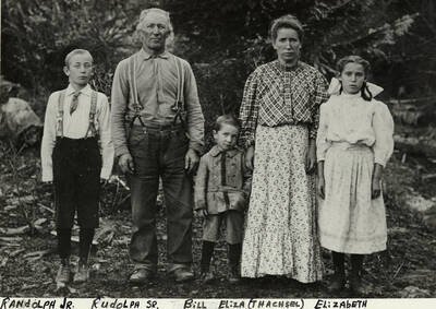 The Zimmerman family standing together. Randolph Jr., Rudolph Sr., Bill, Eliza (Thachsel), Elizabeth.
