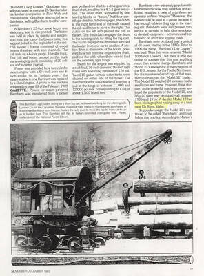 A document by Hartford Product, Inc. discussing a kit they were producing for the Barnhart Log Loader. The document also shows a photo of a loader that as been rusting away in a field near Elk River, Idaho.