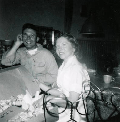 Interior view of diner. Norman Socarty dating Virginia Cooper. December Christmas party at Potlatch Confectionery where Gin worked.