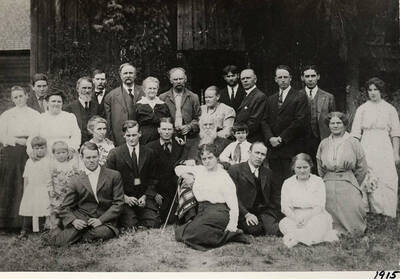 Many of the community members of Deep Creek pose together for a photograph. Photograph taken in 1915.