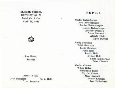 Elmore School souvenir booklet from 1922. Ray Nolan was the teacher.