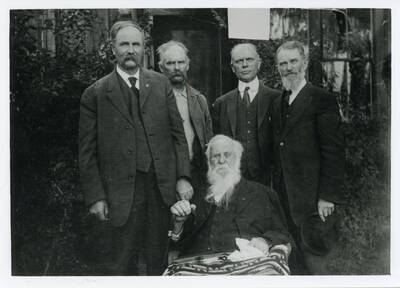 Photograph of Orren Strong (seated) with his sons. Ralph is second from the left. Orren fought in the Civil War and lived into his late 90s.