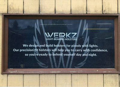 Sign for Werkz Pistol Holsters.