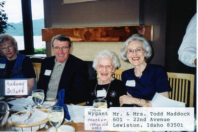 Photograph of Mr. and Mrs. Todd Maddock with Mrs. Wygant and Audrey Gillett.