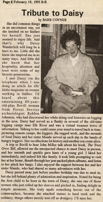 A newspaper article by Barb Coyner about Daisy Wunderlich's impact on her.