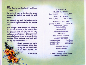 Funeral Program for Frank E. Rohn.