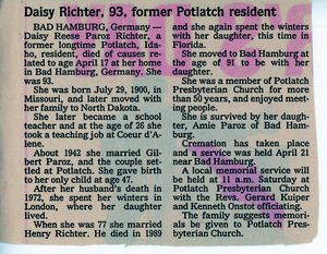 Obituary for Daisy Richter.