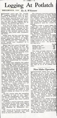 A newspaper article by A. Whisnant about C. G. Nogle, the conductor in charge of the special train of the Potlatch Lumber Co.
