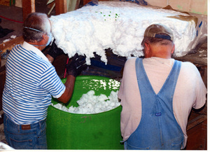 Photograph of installation of insulation at the WI&M Depot.