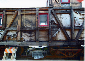 Photograph of the condition of the Caboose X-5 prior to restoration.