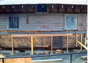 Photograph of the beginning of the restoration of the Annex Building at the WI&M Depot.