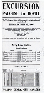 Photograph of poster for an Excursion from Palouse to Bovill.