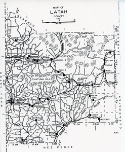 Map of Latah County showing all but two miles of the WI&M Railway.