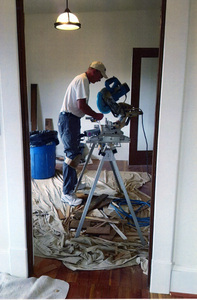 Photograph of Bob Behal working on the WI&M Depot restoration.