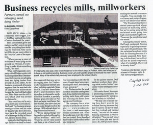 Newspaper article by Barbara Coyner, "Business recycles mills, millworkers."