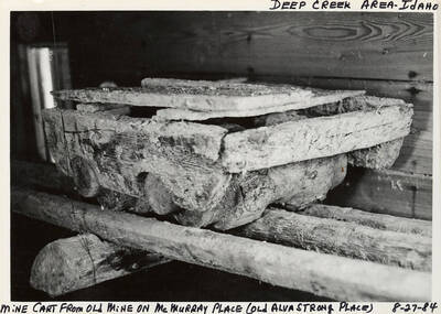 The front of a wooden mine card from the old mine on W. McMurray Place (old Alva Strong Place) in Deep Creek area Idaho.