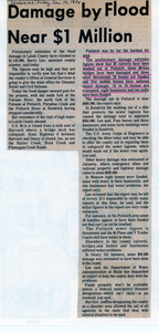 Newspaper article, "Damage by flood nearly $1 million."