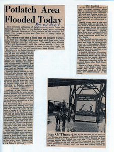 Newspaper article, "Potlatch area flooded today."