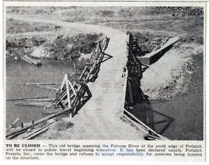 Newspaper photograph of the Rock Creek Bridge.