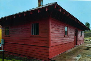 Photograph of new paint on the outside of the WI&M Depot Annex.
