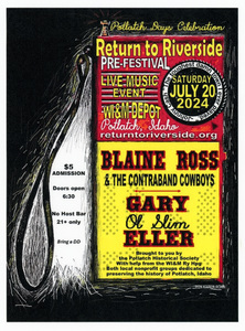 Poster for Return to Riverside Pre-Festival Event featuring Gary Eller and Blaine Ross and the Contraband Cowboys.