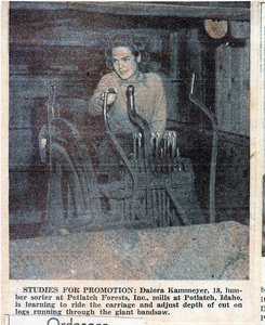 Photograph of Dalora Kammeyer on her promotion at Potlatch Forests, Inc.