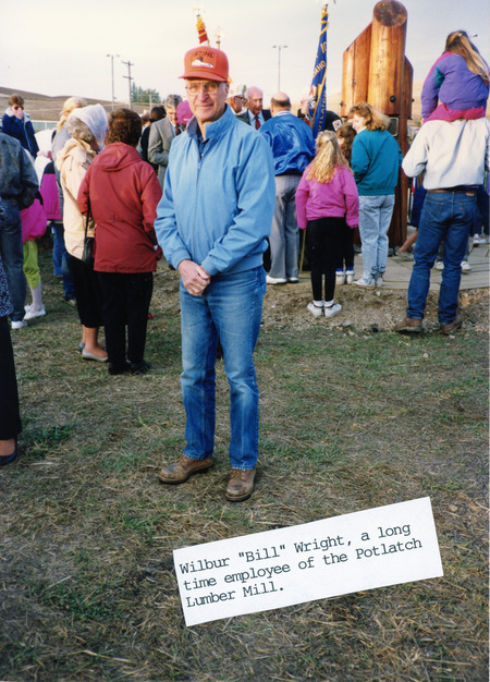 Photograph of long time Potlatch mill employee Wilbur "Bill" Wright at the dedication of Scenic 6 Park.