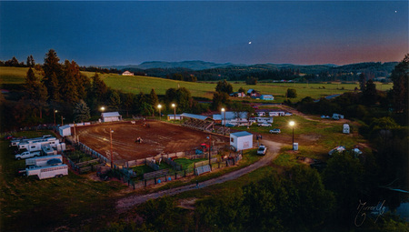 Photograph of the new lights at the Cayouse Kids Saddle Club Arena