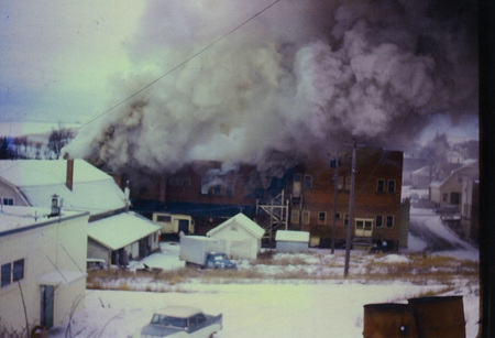 Photograph of the back of the Mercantile during the fire.