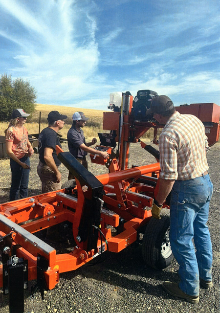 Photograph of the portable sawmill at the Potlatch Jr. Sr. High School.