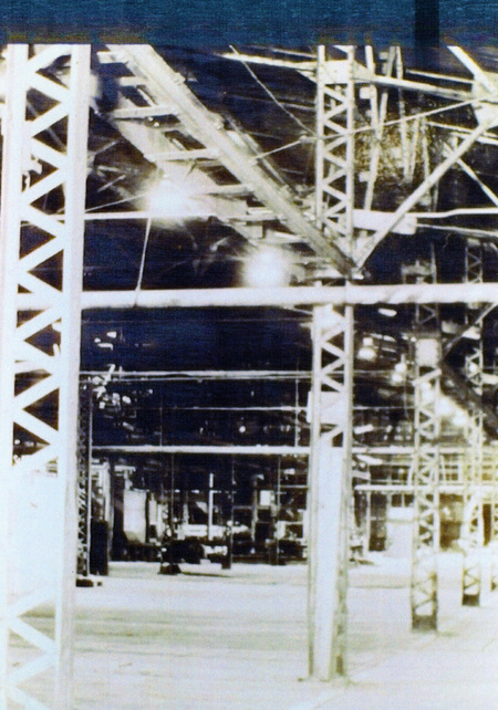 Photograph from slide of the interior structure of the Potlatch Mill.